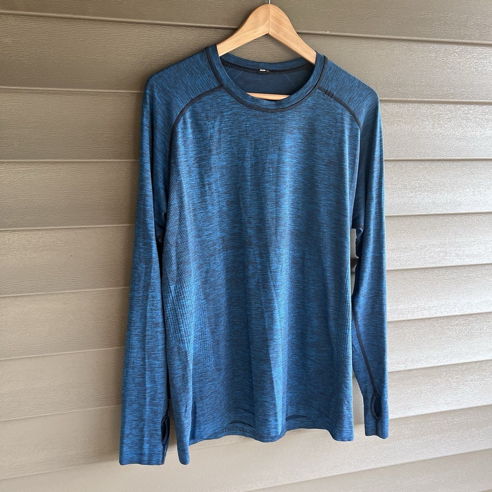 Lululemon Metal Vent Shirt Mens Medium Blue Seamless Long Sleeve Thumbholes Tee